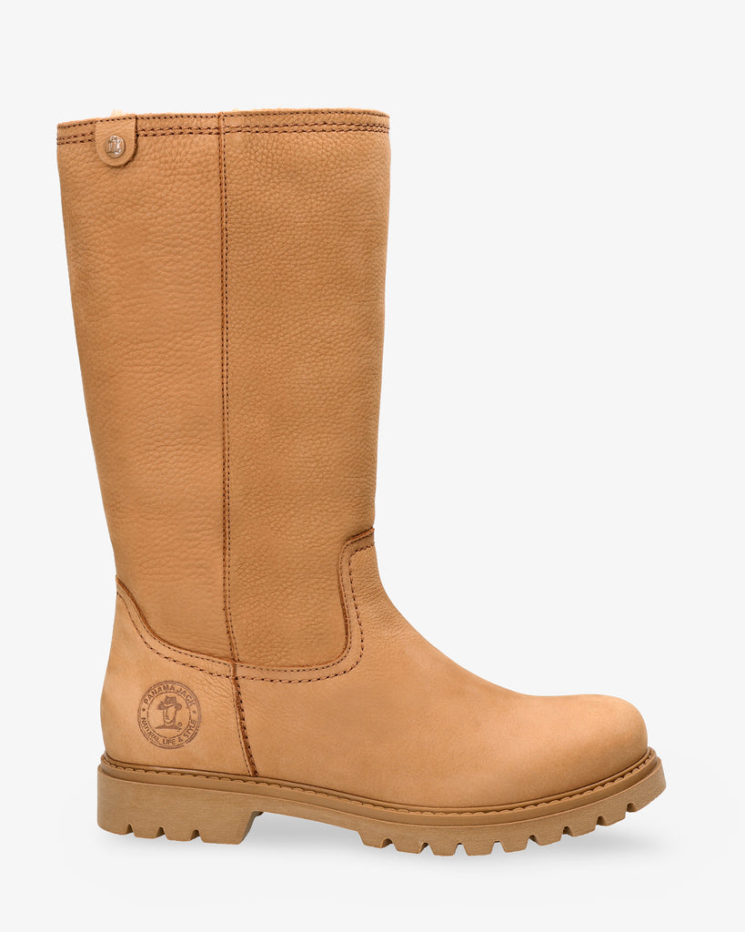 Bambina botas de piel con forro interior de pelo. camel