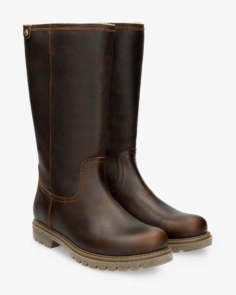 Bambina botas de piel con forro interior de pelo. castaño