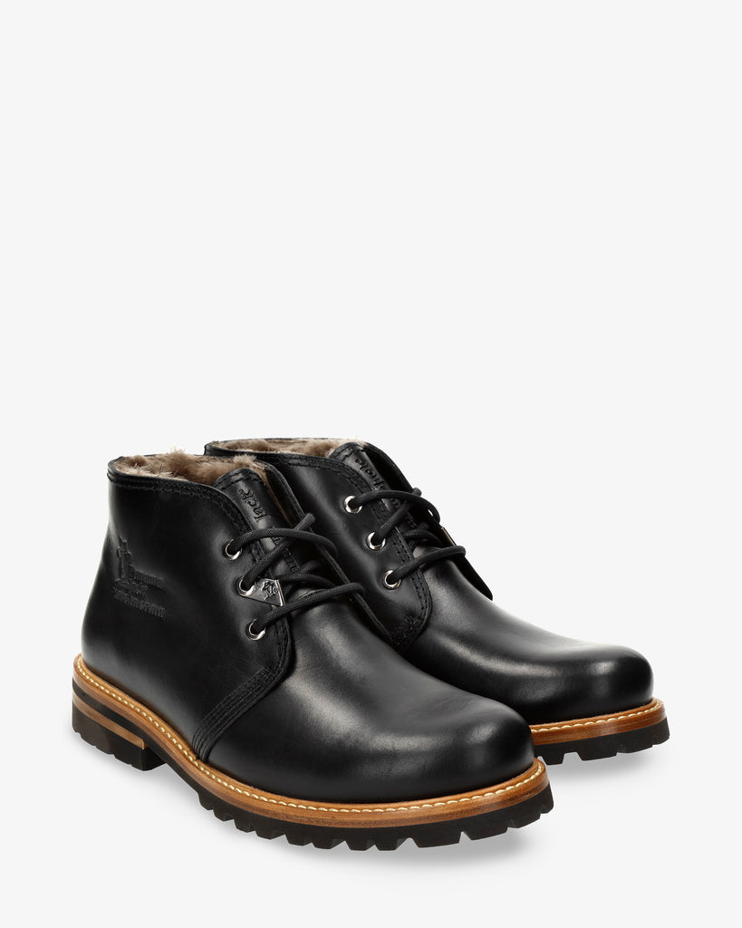 Bota Panama Igloo botines de piel con forro interior de pelo natural. negro