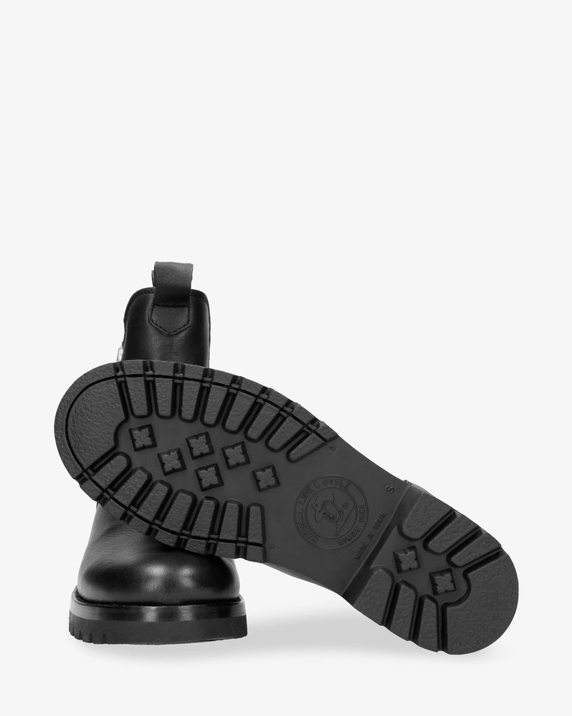 Francesca Igloo botines de piel con forro interior de pelo natural. negro