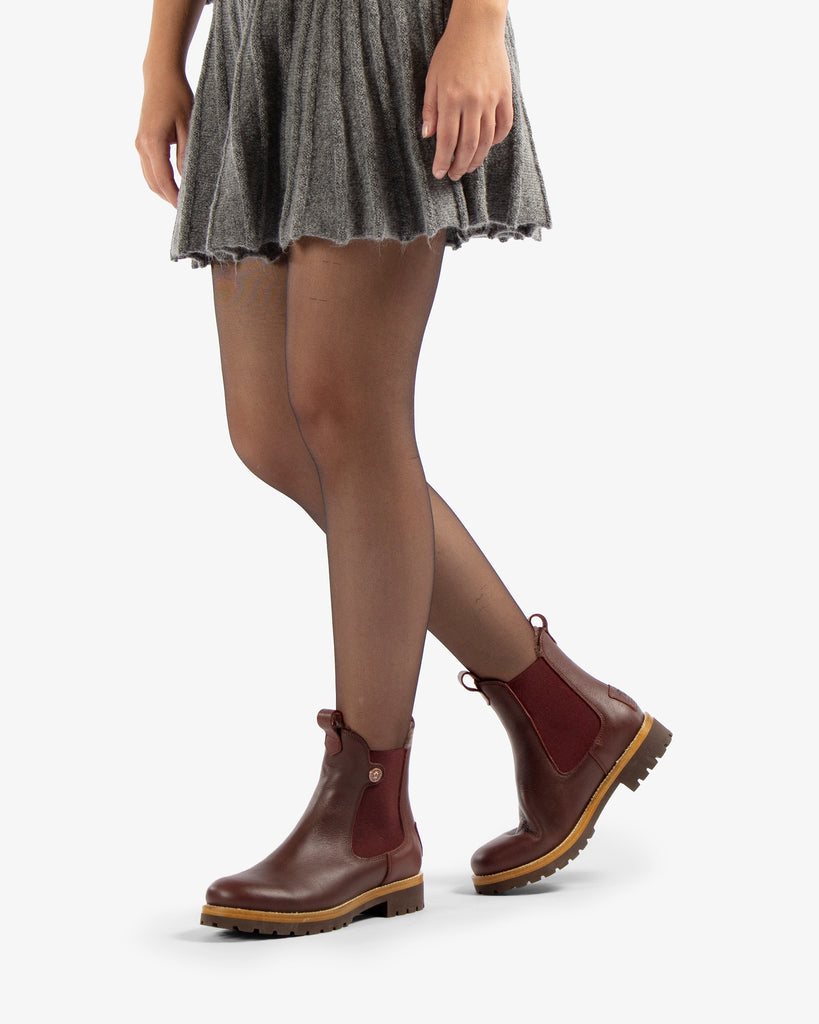 Francesca Igloo botines de piel con forro interior de pelo natural. burdeos