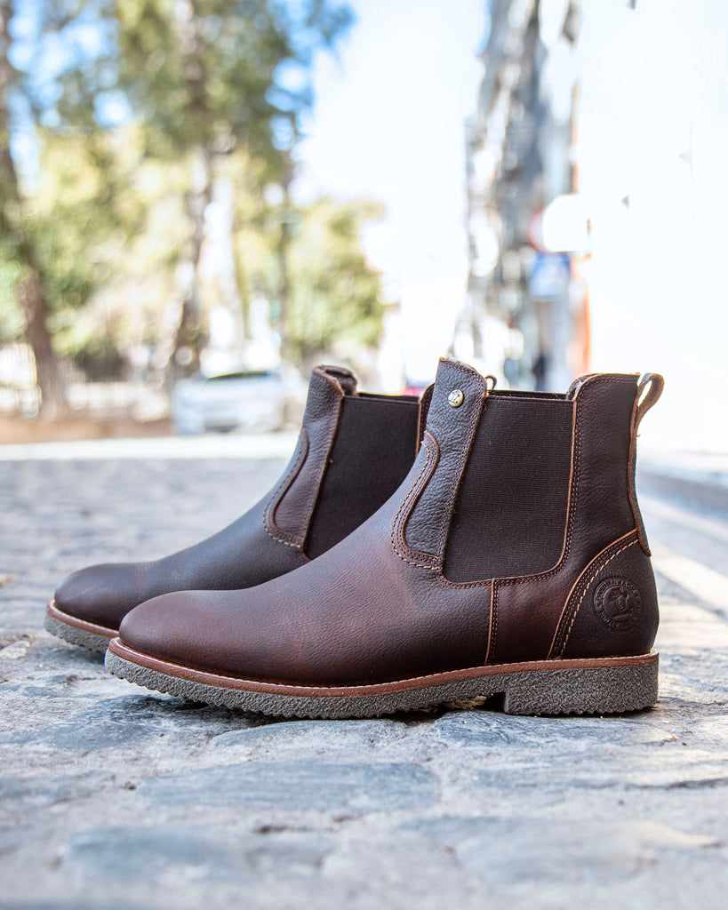 Garnock Igloo botines de piel con forro interior de pelo natural. castaño