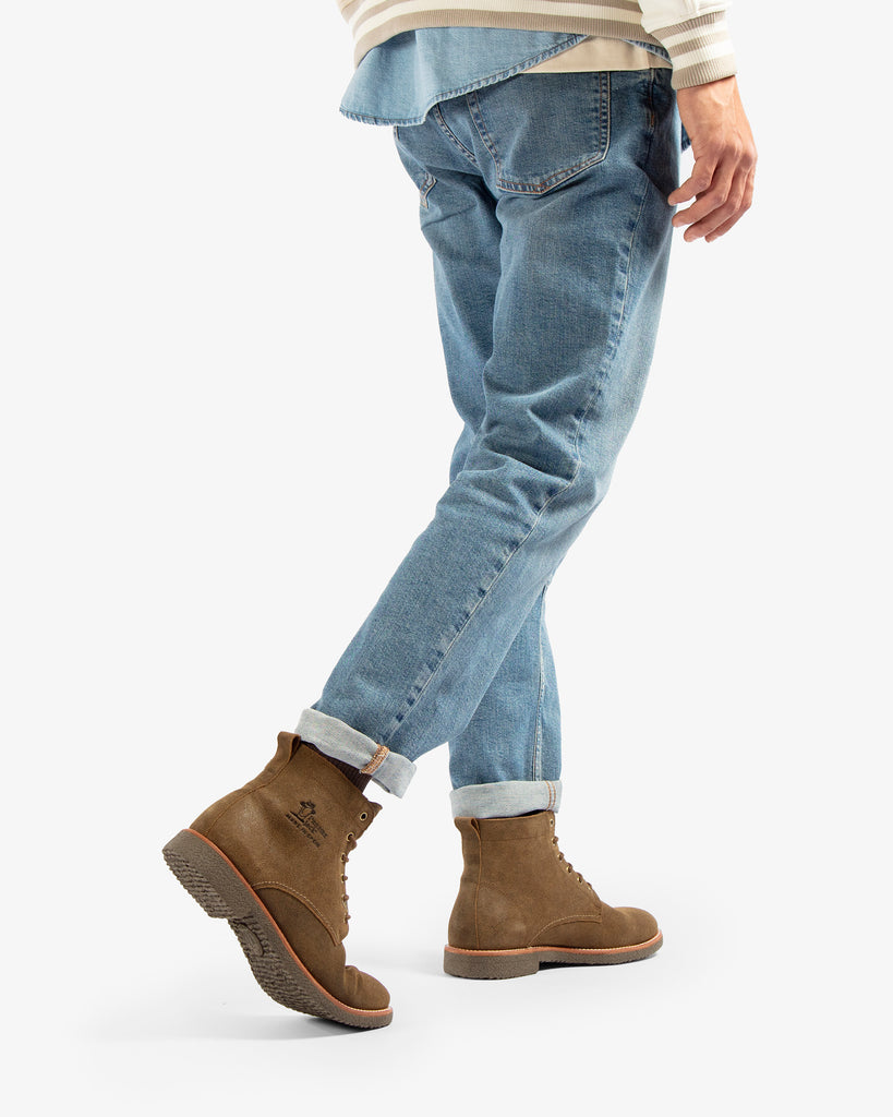 Glasgow Igloo botines de piel con forro interior de pelo natural. marron