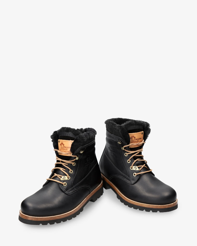 P03 Aviator Igloo botas de piel con forro interior de pelo natural. negro