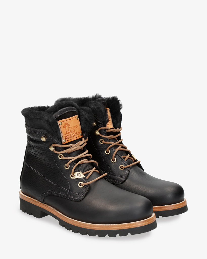 P03 Aviator Igloo botas de piel con forro interior de pelo natural. negro