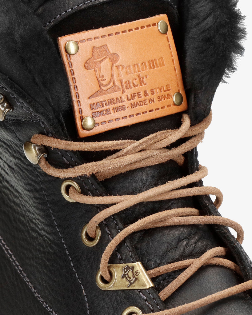 P03 Aviator Igloo botas de piel con forro interior de pelo natural. negro