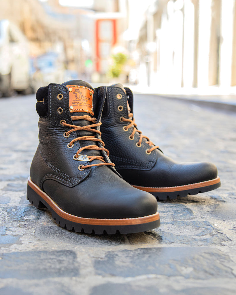 Panama 03 botas de piel con forro interior de piel. negro