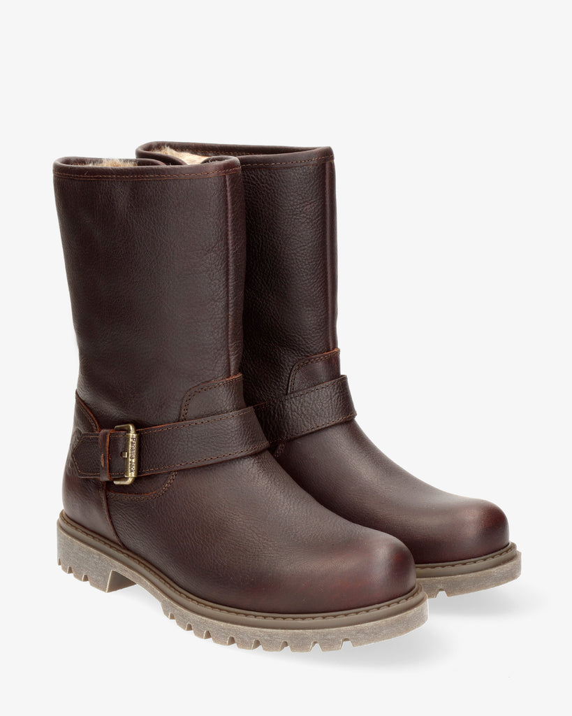 Singapur botas de piel con forro interior de pelo. castaño